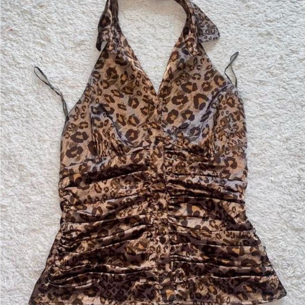 Vintage Leopard Print Button Up Halter Top